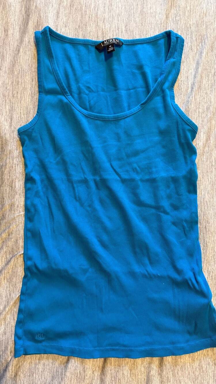 Lauren Ralph Lauren Bright Blue Ribbed Scoop Neck Tank Top Size M